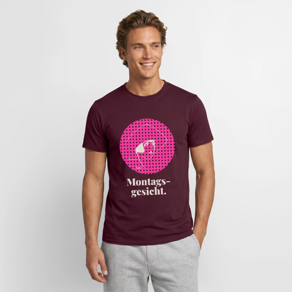 "Montagsgesicht. Art-déco-Motiv" Motiv-T-Shirt für Männer, Farbe Ziegelrot