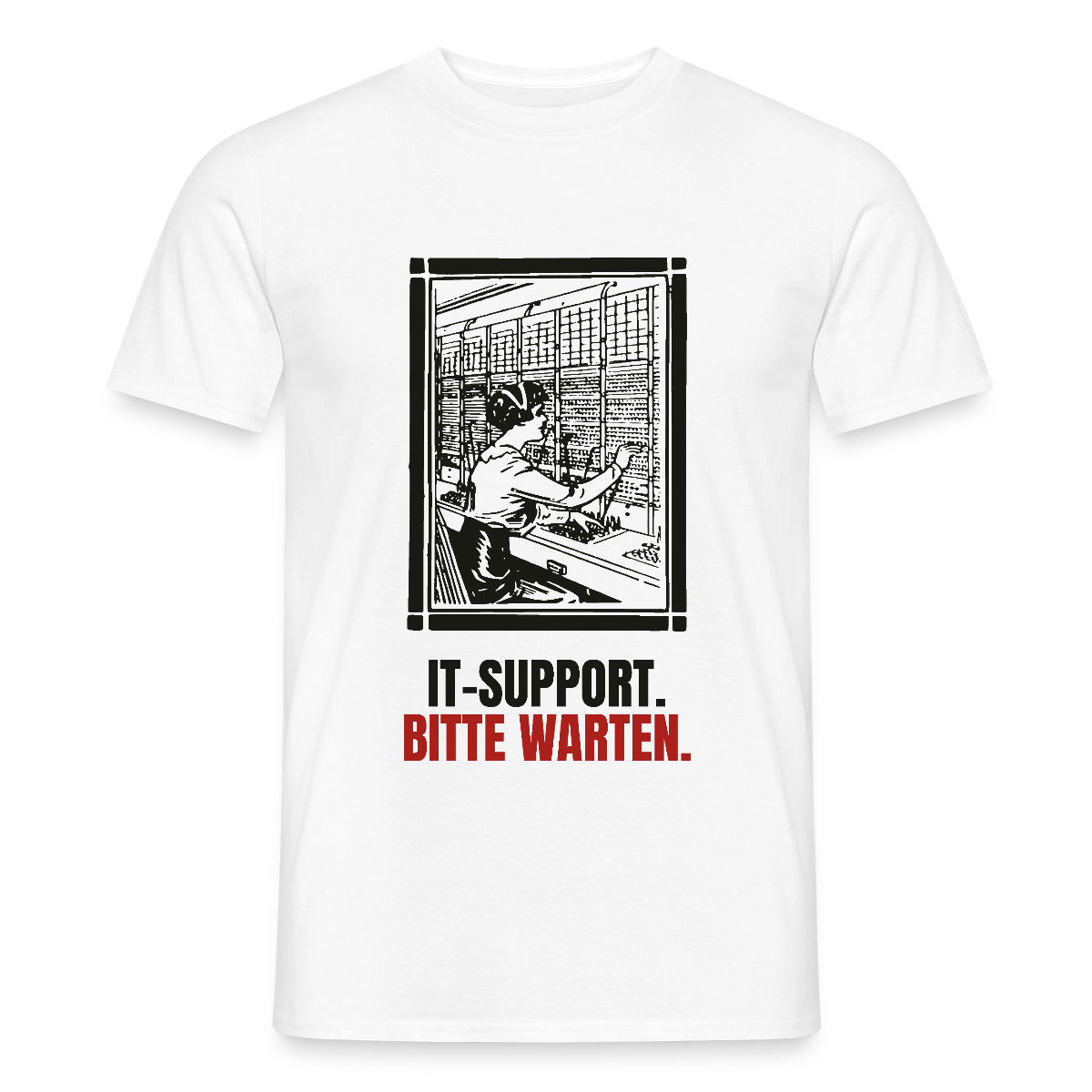 IT-Support. Bitte warten. Motiv-T-Shirt für Männer, Farbe Weiß