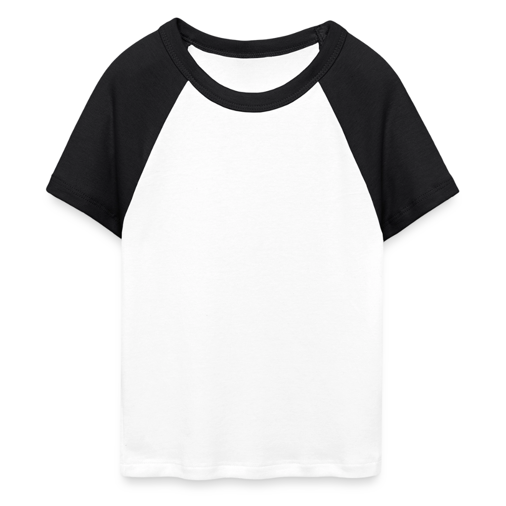 Frauen Cropped Baseball T-Shirt - personalisierbare Vorder- und Rückseite - Weiß/Schwarz