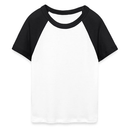 Frauen Cropped Baseball T-Shirt - personalisierbare Vorder- und Rückseite - Weiß/Schwarz