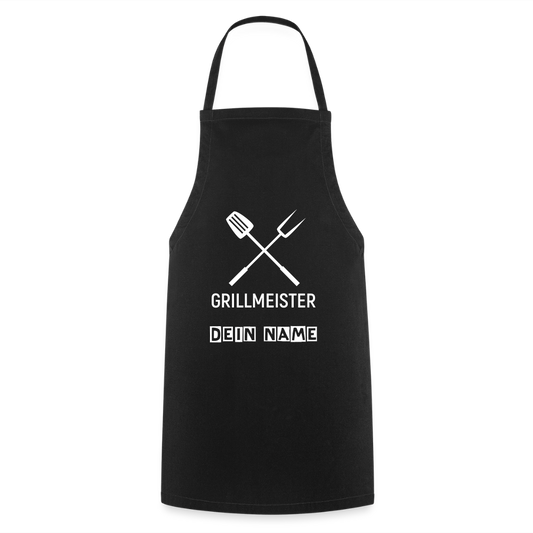 Koch- oder Grillschürze "Grillmeister" - Name personalisierbar - Schwarz