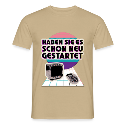 Haben Sie es schon neu gestartet? Vaporwave-Motiv Motiv-T-Shirt für Männer, Farbe Sandbeige