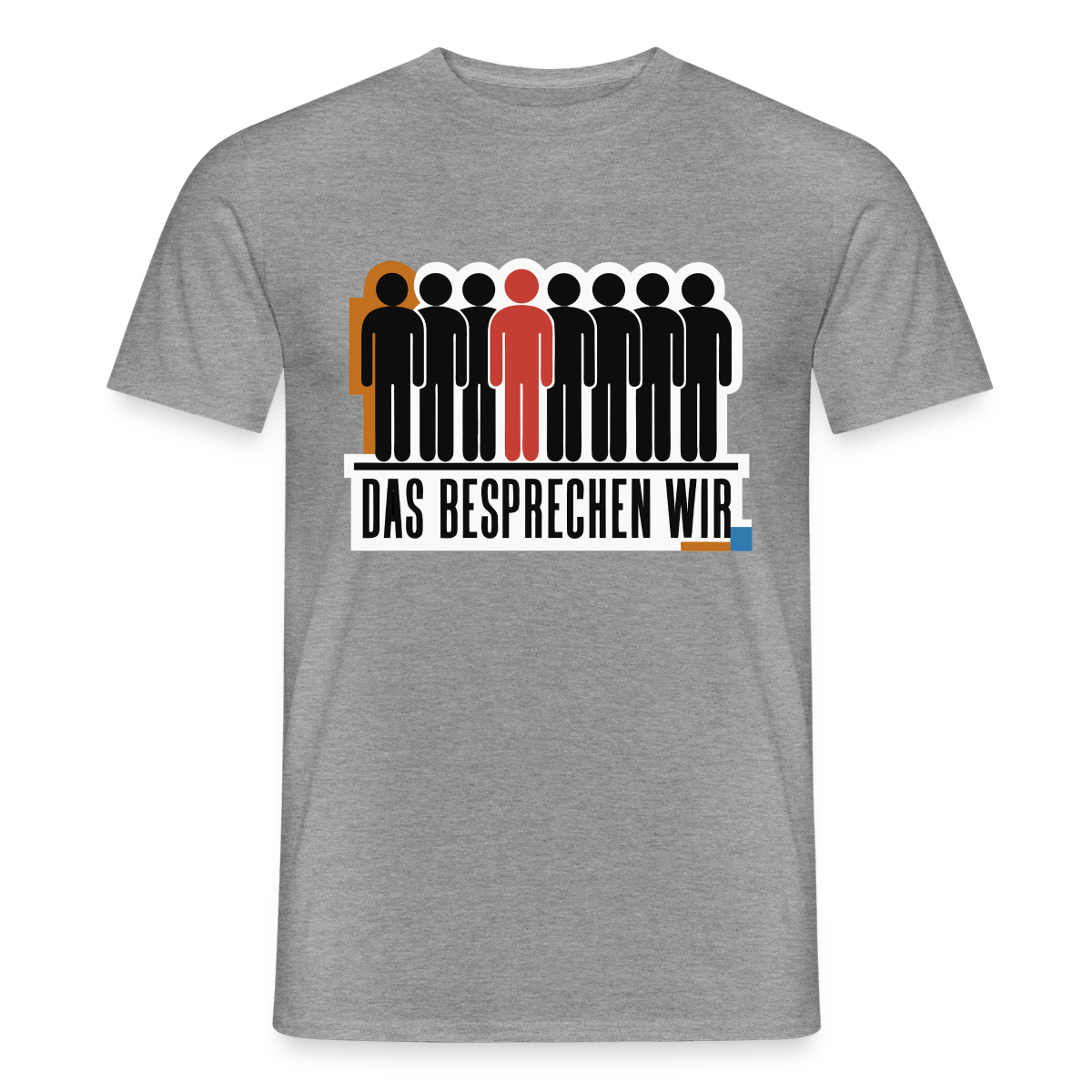 "Das besprechen wir. Isotype-Motiv" Motiv-T-Shirt für Männer, Farbe Graphit meliert