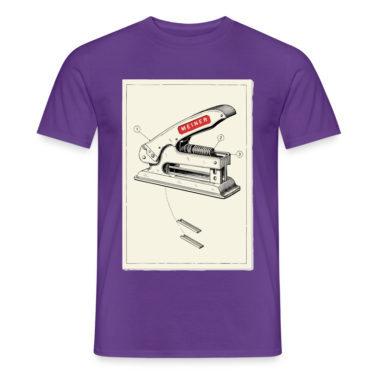 Meiner. Der Tacker kommt mit. Motiv-T-Shirt für Männer, Farbe Lila
