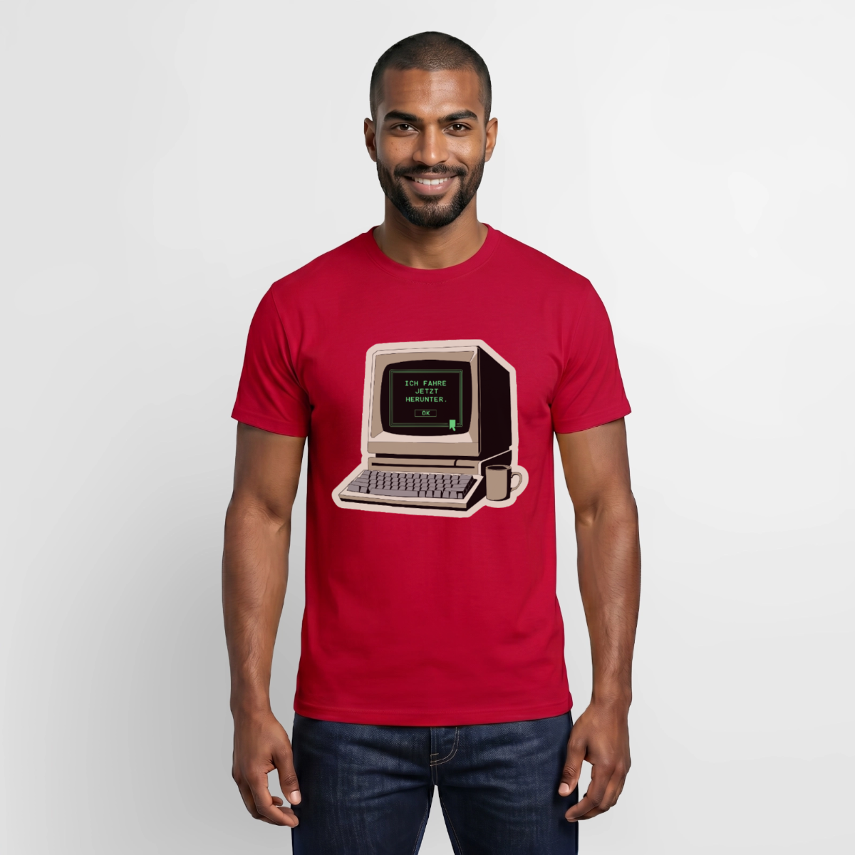 Ich fahre jetzt herunter. Motiv-T-Shirt für Männer, Farbe Rot, Model