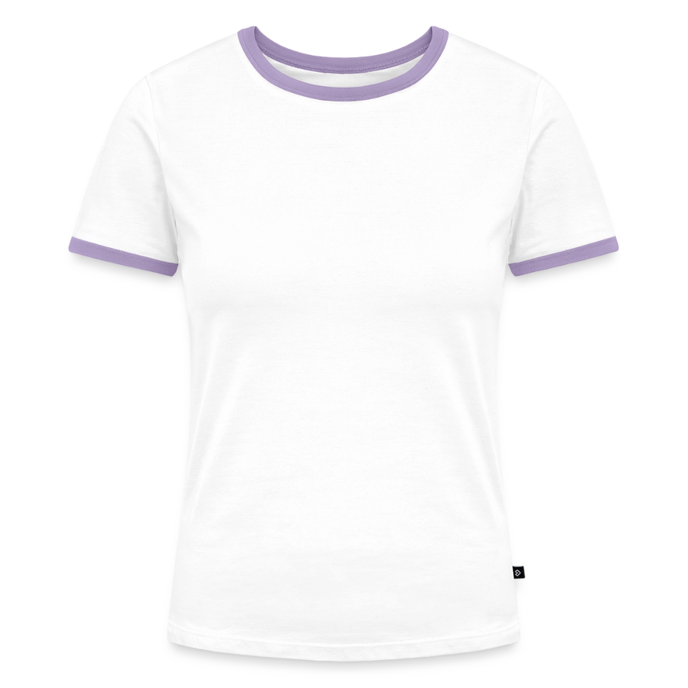 Frauen Kontrast-T-Shirt - personalisierbare Vorder- und Rückseite - Weiß/Lavendel
