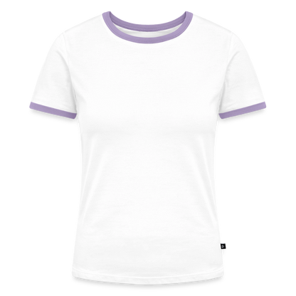 Frauen Kontrast-T-Shirt - personalisierbare Vorder- und Rückseite - Weiß/Lavendel