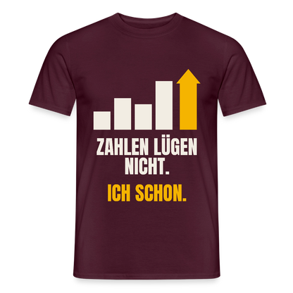 Zahlen lügen nicht. Ich schon. Motiv-T-Shirt für Männer, Farbe Ziegelrot