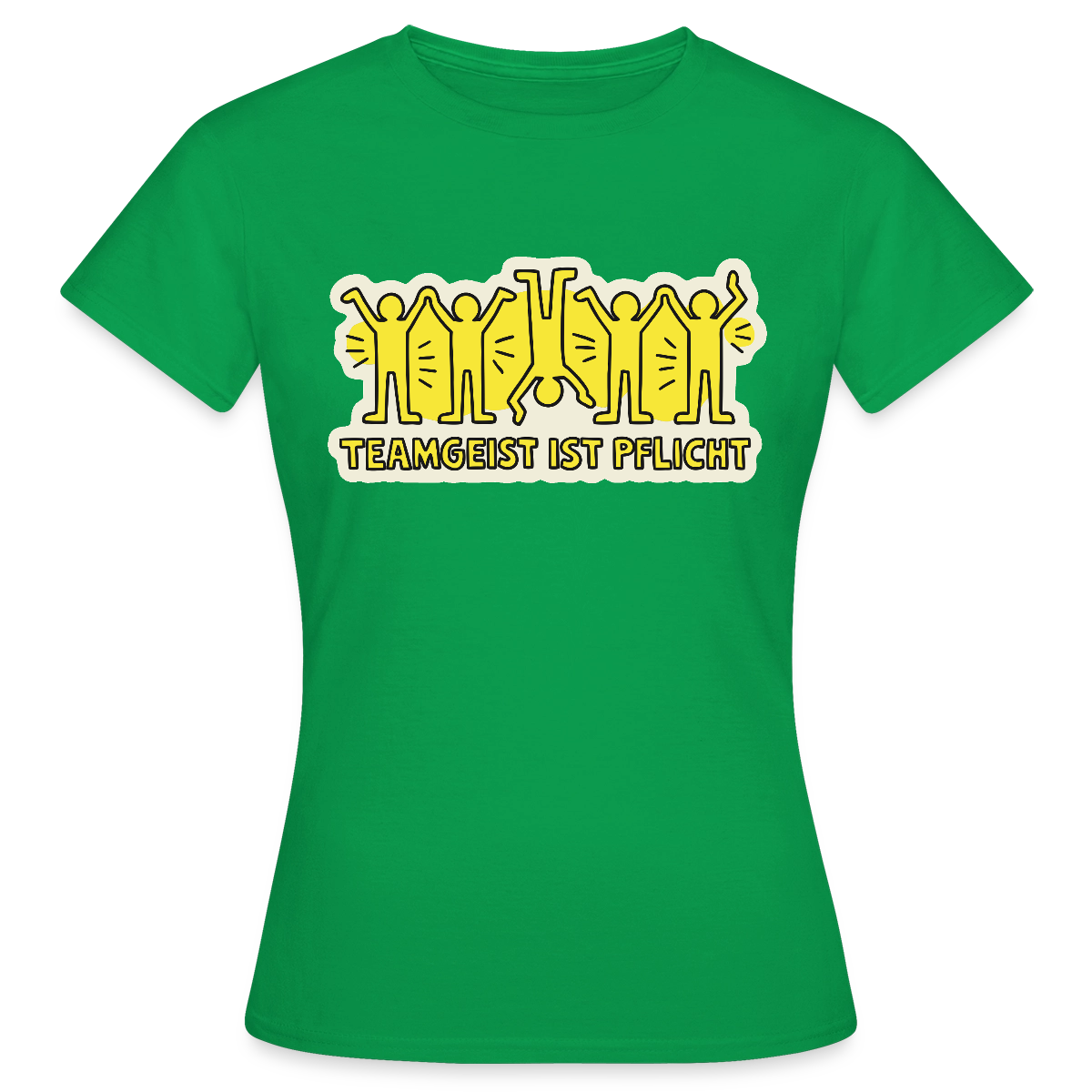 Teamgeist ist Pflicht. Pop-Art-Motiv Motiv-T-Shirt für Frauen, Farbe Kelly Green