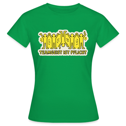Teamgeist ist Pflicht. Pop-Art-Motiv Motiv-T-Shirt für Frauen, Farbe Kelly Green