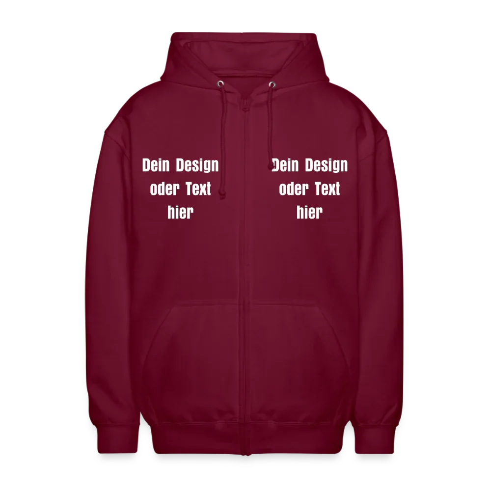 Unisex Kapuzenjacke - personalisierbare Vorder- und Rückseite - Bordeaux