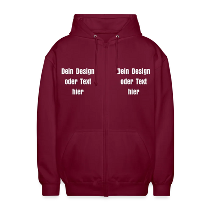 Unisex Kapuzenjacke - personalisierbare Vorder- und Rückseite - Bordeaux