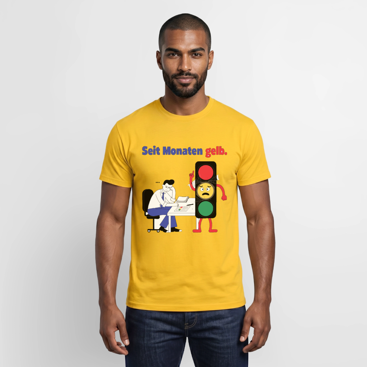 "Seit Monaten gelb. Ampel-Motiv" Motiv-T-Shirt für Männer, Farbe Gelb