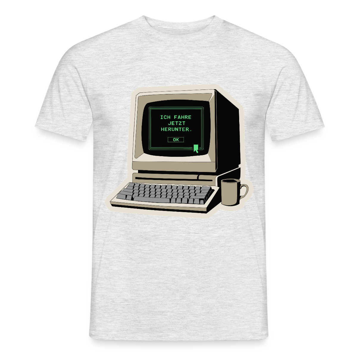 Ich fahre jetzt herunter. Motiv-T-Shirt für Männer, Farbe Grau meliert