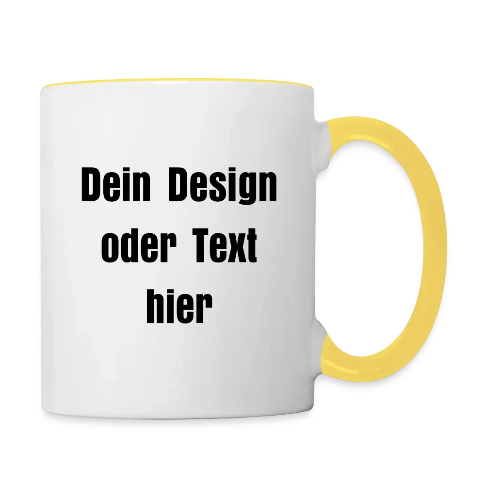 Keramiktasse zweifarbig 325ml - personalisierbar - Weiß/Gelb