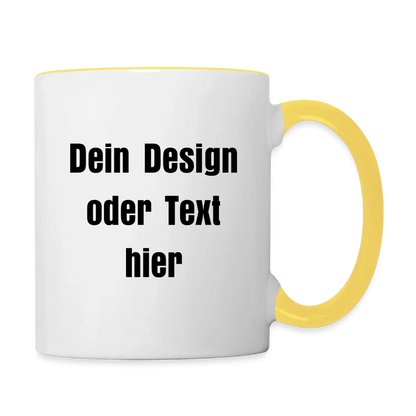 Keramiktasse zweifarbig 325ml - personalisierbar - Weiß/Gelb