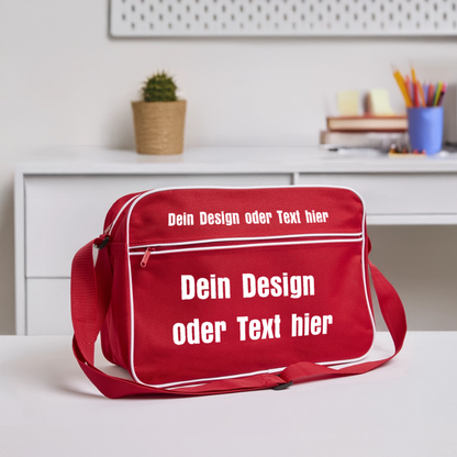 Retro Tasche mit Reißverschluss - personalisierbar - Rot/Weiß