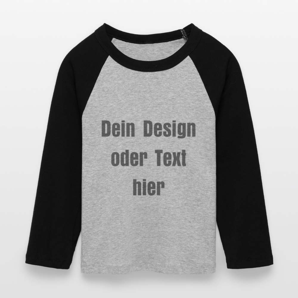 Frauen Cropped Baseball T-Shirt 3/4 Arm - personalisierbare Vorder- und Rückseite - Grau meliert/Schwarz