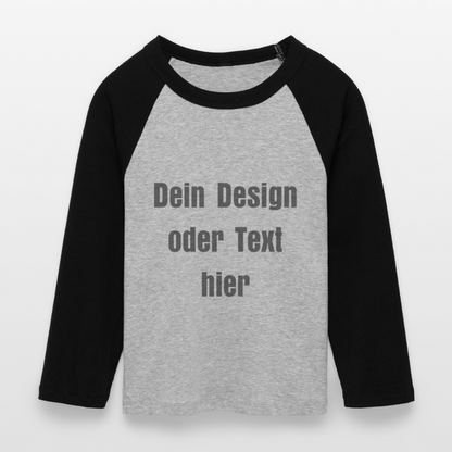 Frauen Cropped Baseball T-Shirt 3/4 Arm - personalisierbare Vorder- und Rückseite - Grau meliert/Schwarz