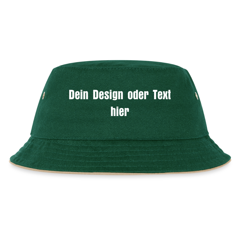 Kinder Bucket Hat - personalisierbar - Dunkelgrün/Beige