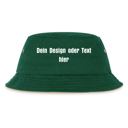 Kinder Bucket Hat - personalisierbar - Dunkelgrün/Beige