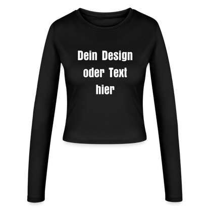 Frauen Slim Fit Langarmshirt - personalisierbare Vorder- und Rückseite - Schwarz