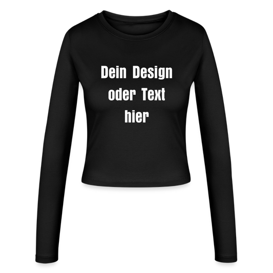 Frauen Slim Fit Langarmshirt - personalisierbare Vorder- und Rückseite - Schwarz