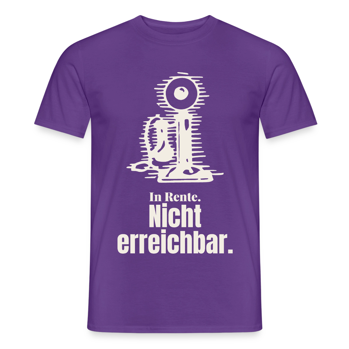 "In Rente. Nicht erreichbar. Strichzeichnung" Motiv-T-Shirt für Männer, Farbe Lila