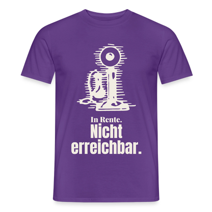 "In Rente. Nicht erreichbar. Strichzeichnung" Motiv-T-Shirt für Männer, Farbe Lila