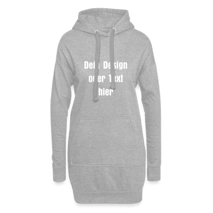 Hoodie-Kleid / Kapuzenpullover in Kleidlänge - personalisierbare Vorder- und Rückseite - Grau meliert