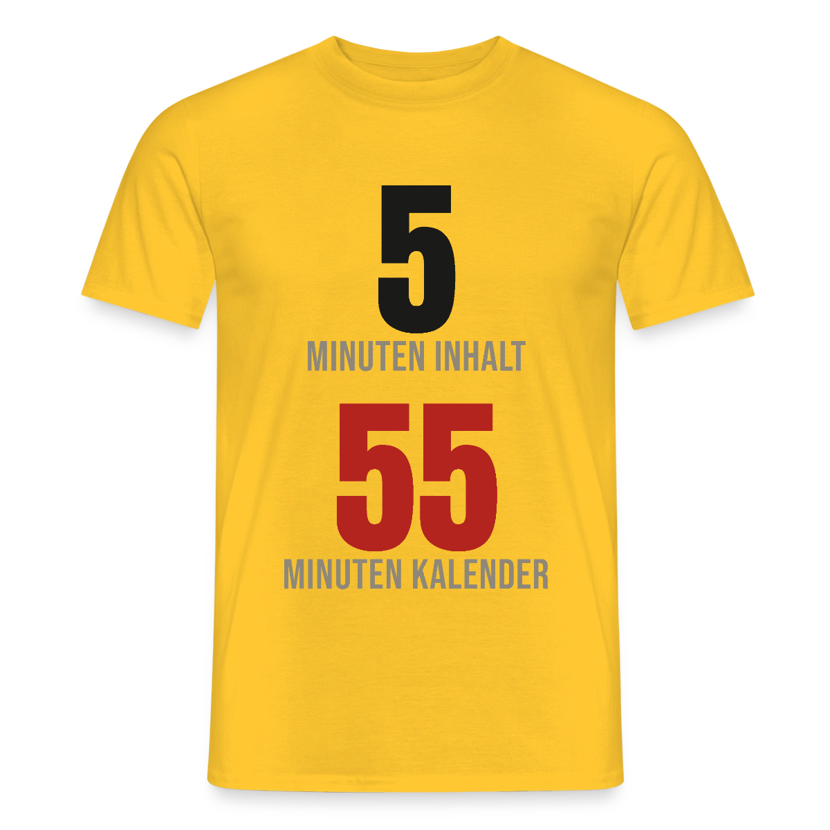 5 Minuten Inhalt, 55 Minuten Kalender Motiv-T-Shirt für Männer, Farbe Gelb