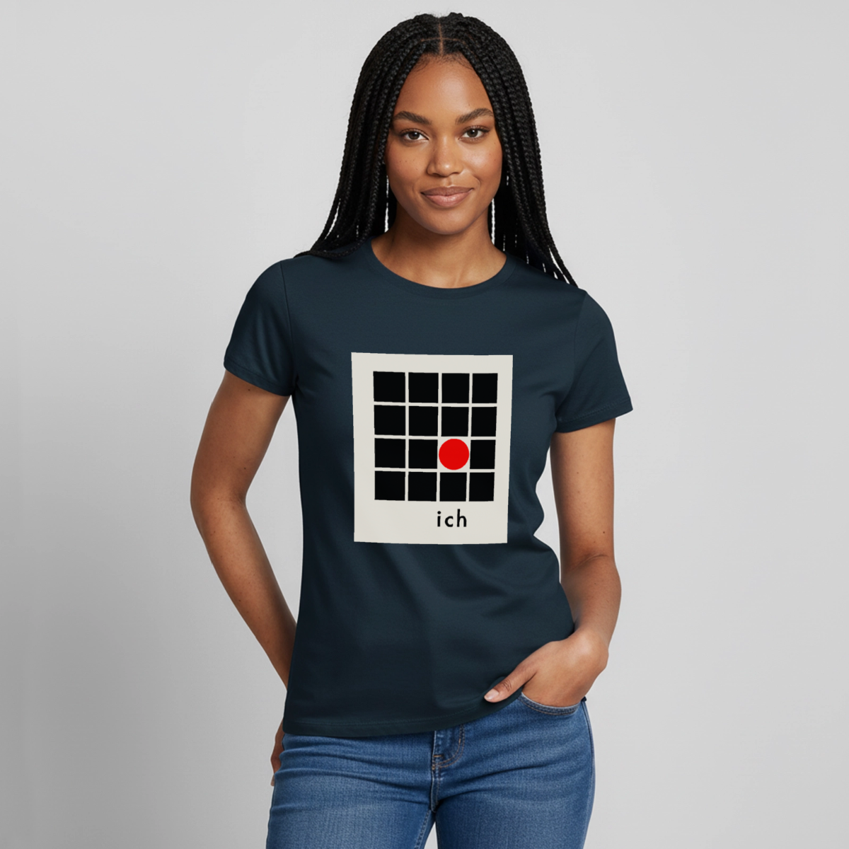 Ich bin die Ausnahme. Motiv-T-Shirt für Frauen, Farbe Navy, Model