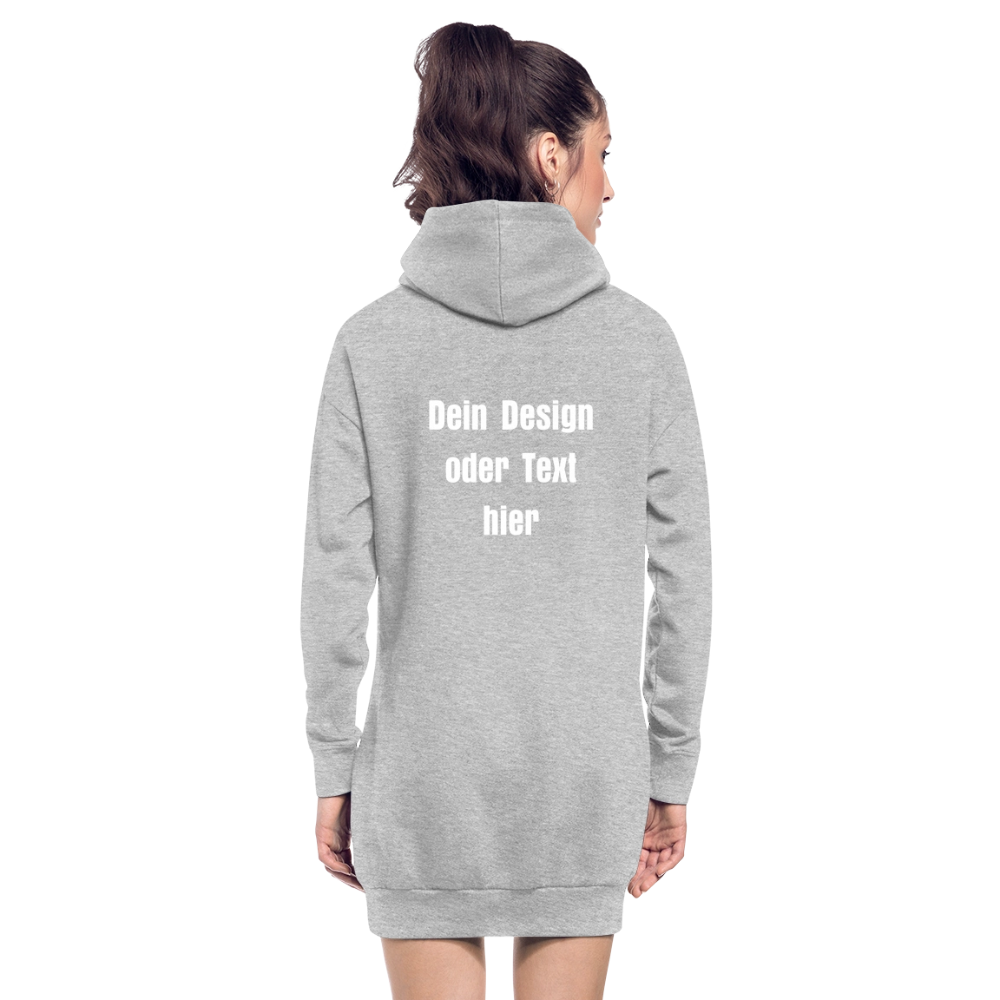 Hoodie-Kleid / Kapuzenpullover in Kleidlänge - personalisierbare Vorder- und Rückseite - Grau meliert