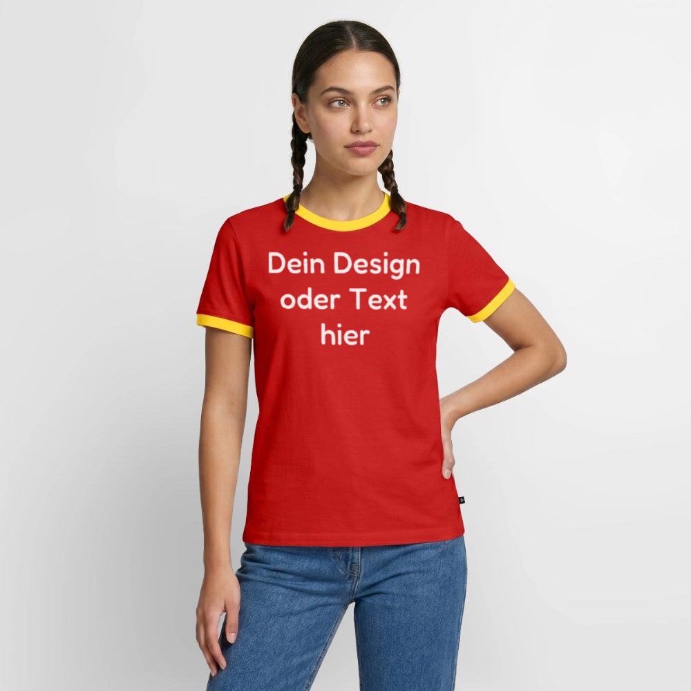 Männer Kontrast-T-Shirt - personalisierbare Vorder- und Rückseite - Rot/Gelb 