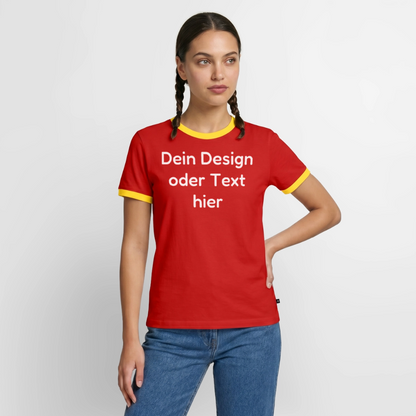 Männer Kontrast-T-Shirt - personalisierbare Vorder- und Rückseite - Rot/Gelb 