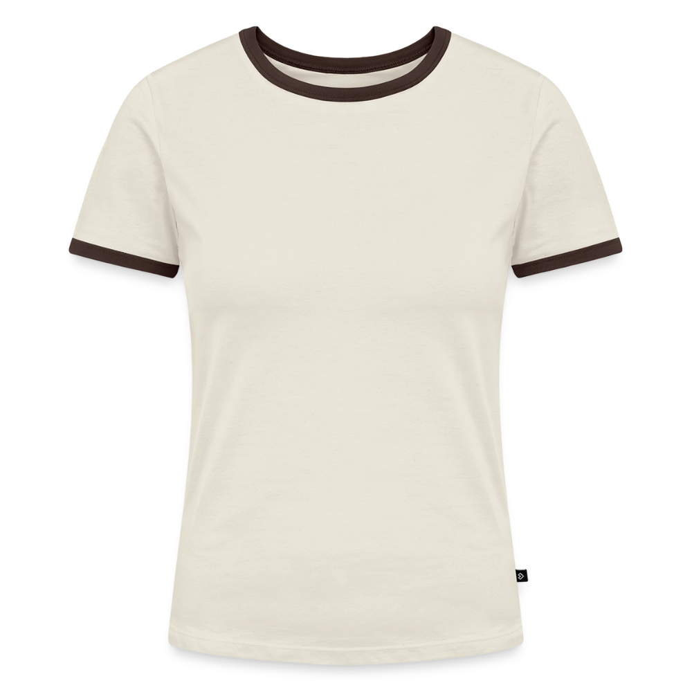 Frauen Kontrast-T-Shirt - personalisierbare Vorder- und Rückseite - Off-White/Dunkelbraun