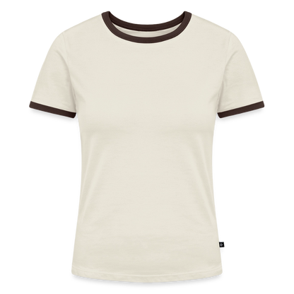 Frauen Kontrast-T-Shirt - personalisierbare Vorder- und Rückseite - Off-White/Dunkelbraun