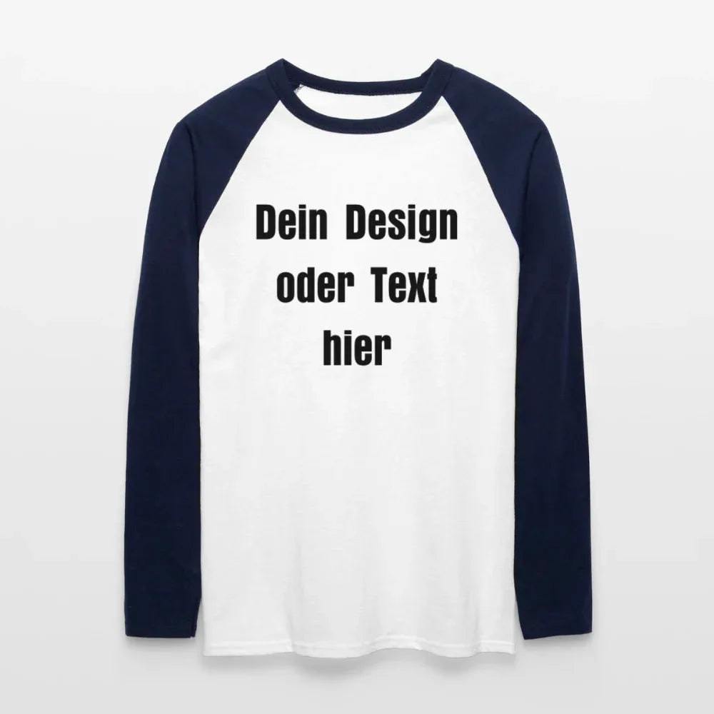 Männer Baseballshirt langarm - personalisierbare Vorder- und Rückseite - Weiß/Navy