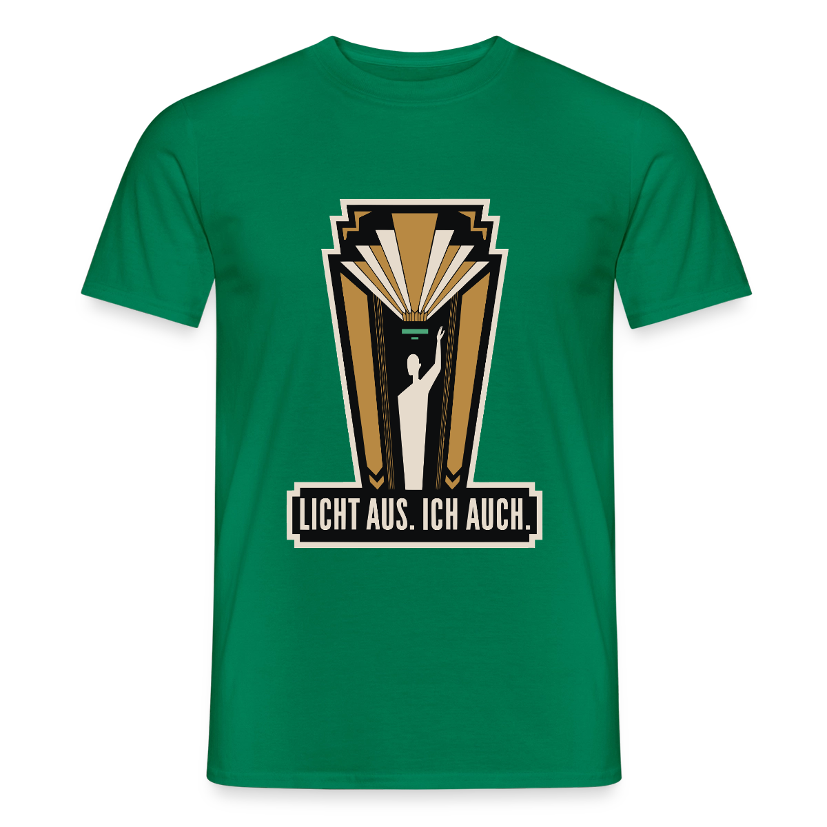 "Licht aus. Ich auch. Art-déco-Motiv" Motiv-T-Shirt für Männer, Farbe Kelly Green