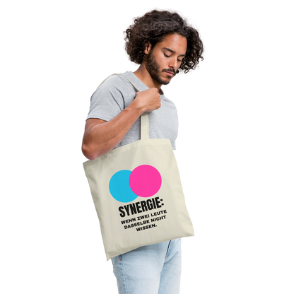 Synergie: Wenn zwei Leute dasselbe nicht wissen. Stoffbeutel, Farbe Natur, Model