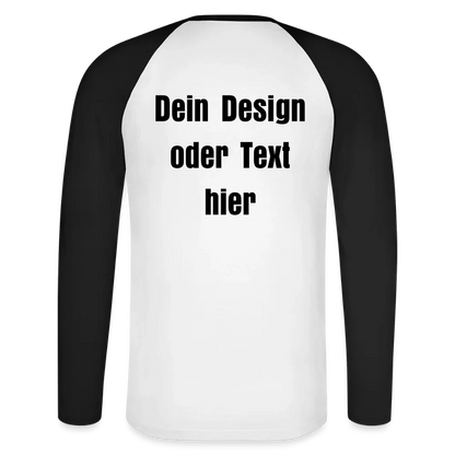 Männer Baseballshirt langarm - personalisierbare Vorder- und Rückseite - Weiß/Schwarz