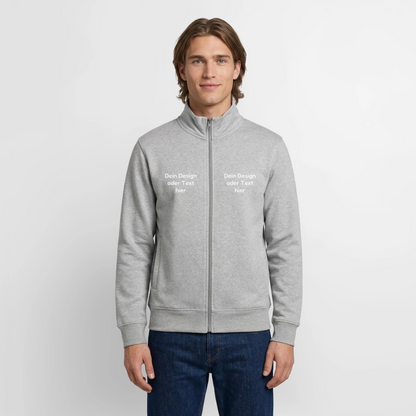 Pullover mit Zip-Kragen für Sie und Ihn (Unisex) - personalisierbare Vorder- und Rückseite - Grau meliert