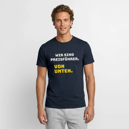 "Wir sind Preisführer. Von unten." Motiv-T-Shirt für Männer, Farbe Navy
