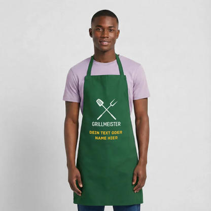 Koch- oder Grillschürze "Grillmeister" - personalisierbarer Name oder Text - Grün