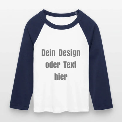 Frauen Cropped Baseball T-Shirt 3/4 Arm - personalisierbare Vorder- und Rückseite - Weiß/Navy 