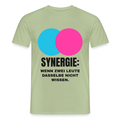 Synergie: Wenn zwei Leute dasselbe nicht wissen. Motiv-T-Shirt für Männer, Farbe Sage