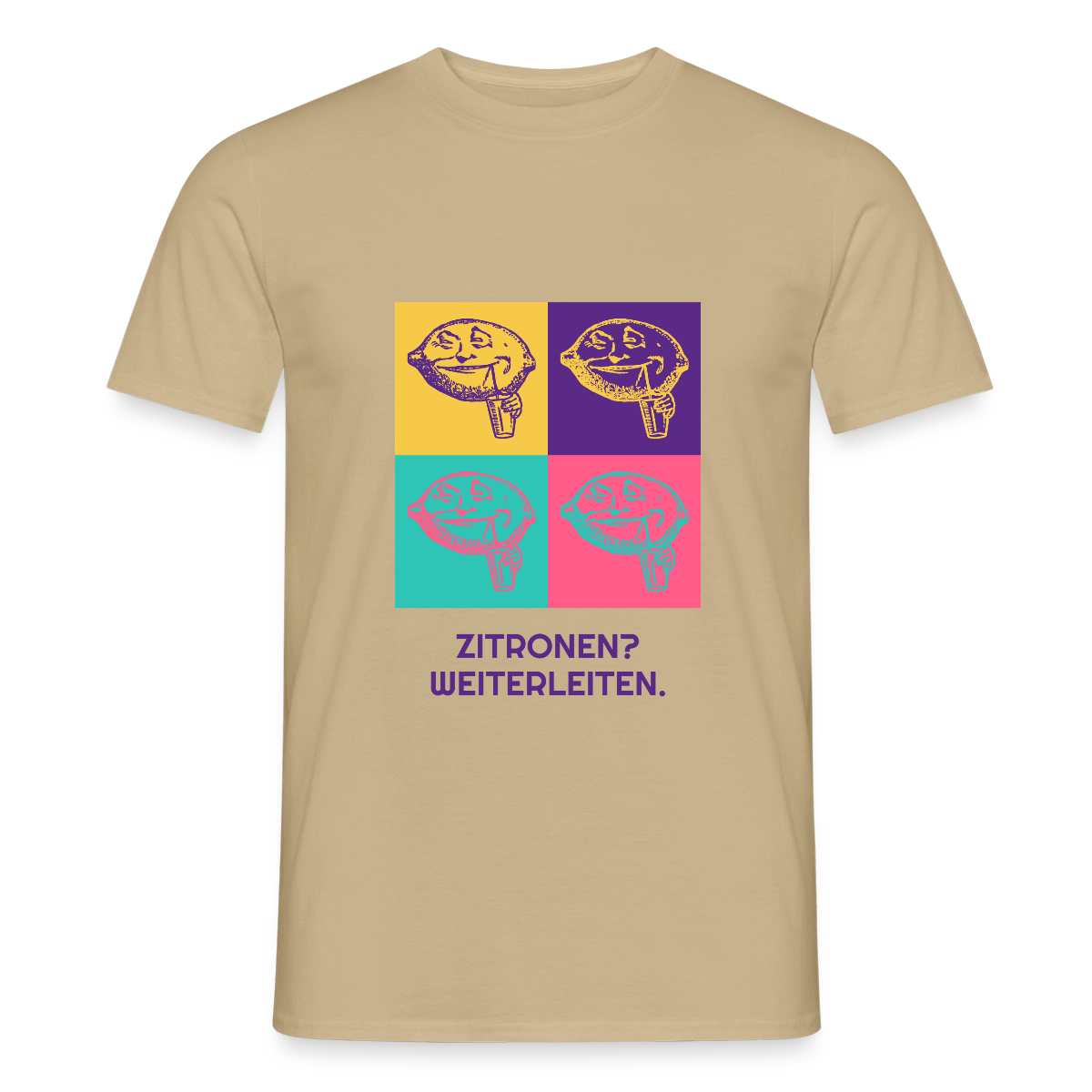 Zitronen? Weiterleiten. Pop-Art-Motiv Motiv-T-Shirt für Männer, Farbe Sandbeige