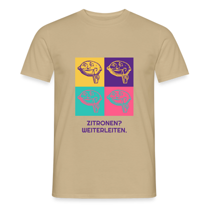 Zitronen? Weiterleiten. Pop-Art-Motiv Motiv-T-Shirt für Männer, Farbe Sandbeige