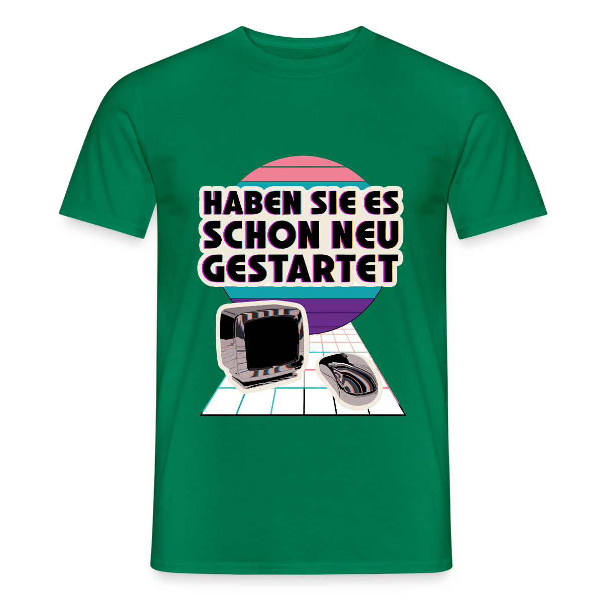 Haben Sie es schon neu gestartet? Vaporwave-Motiv Motiv-T-Shirt für Männer, Farbe Kelly Green
