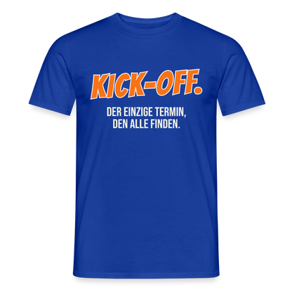 "Kick-off: der einzige Termin, den alle finden." Motiv-T-Shirt für Männer, Farbe Dunkelblau